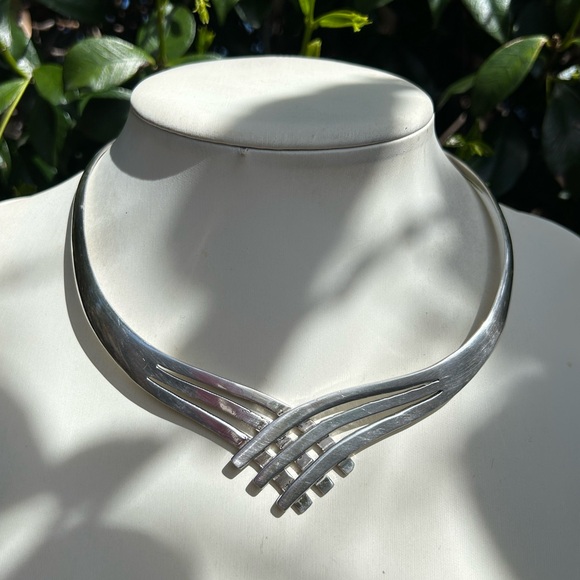 Solid Sterling Silver .925 Choker Cuff Necklace - Picture 4 of 9